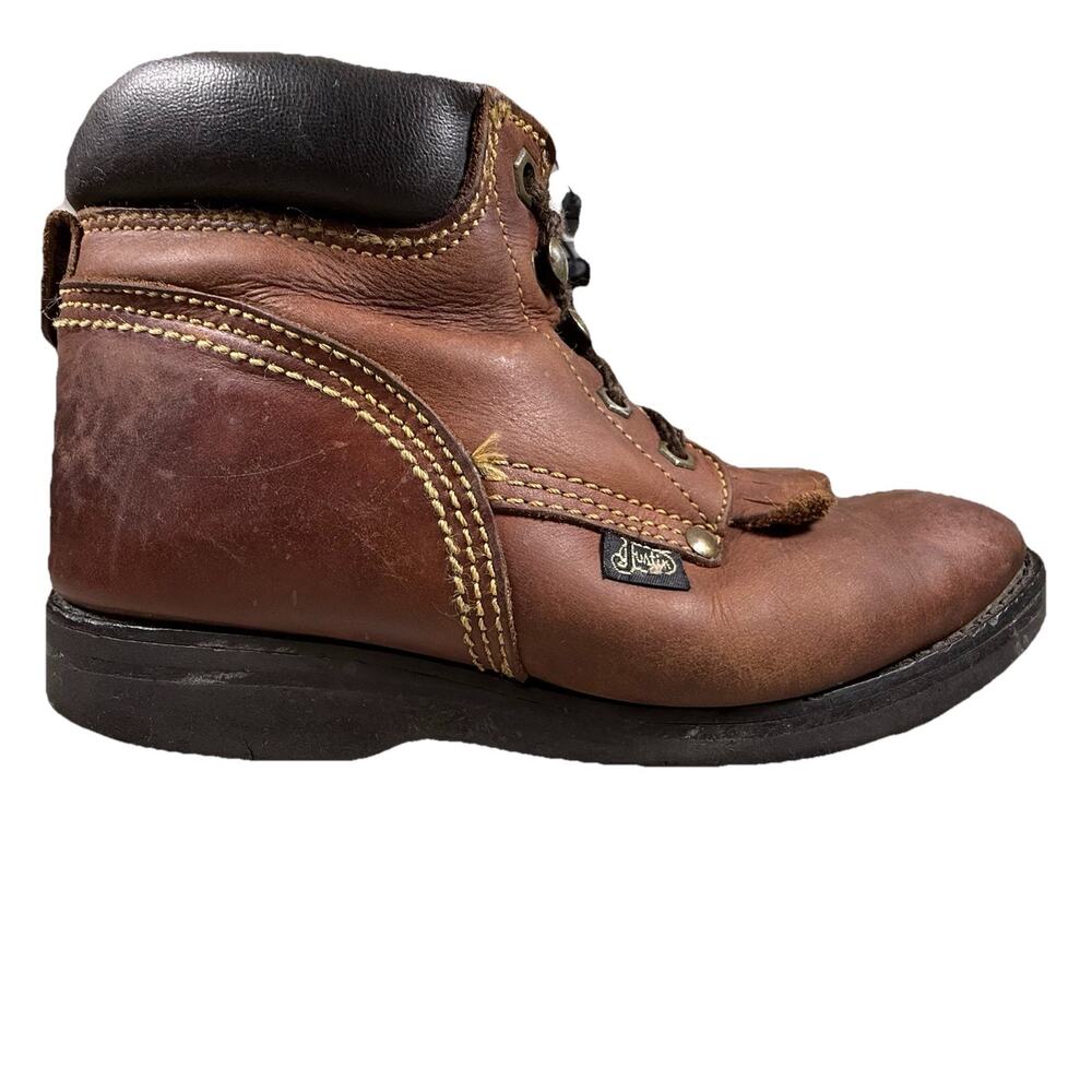 Justin Lace Up‎ Kids Boots 782Y Size 2.5D Brown Leather